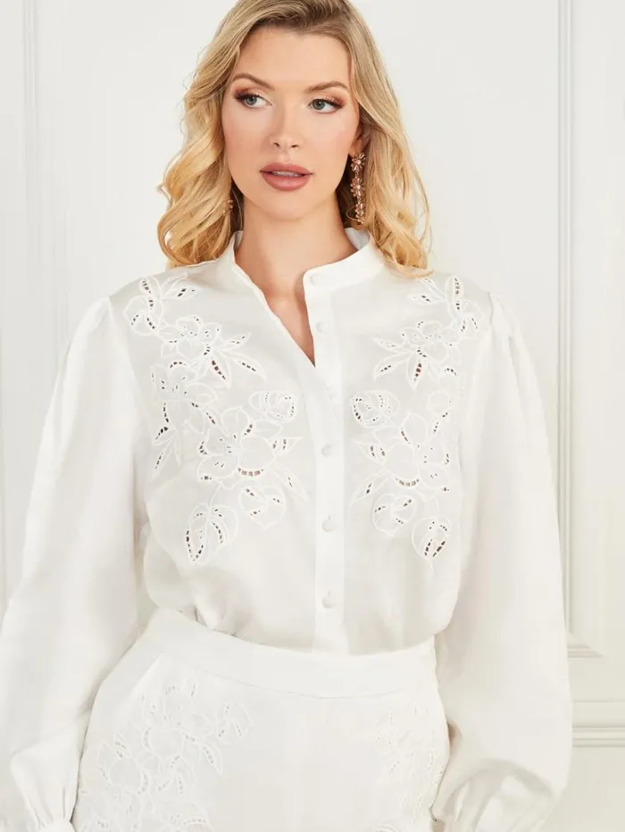 Women Eco Paradiso Embroidered Blouse Pale Pearl Marciano Tops And Sweaters