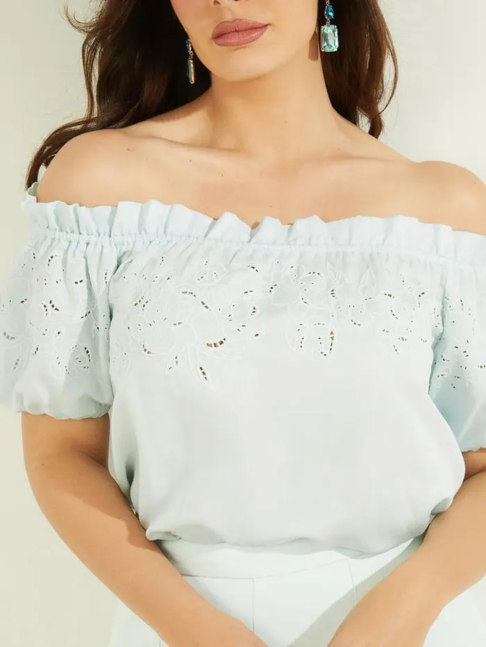 Women Eco Paradiso Embroidered Top Peaceful Sky Marciano Tops And Sweaters Women Eco Paradiso Embroidered Top Peaceful Sky Marciano Tops And Sweaters
