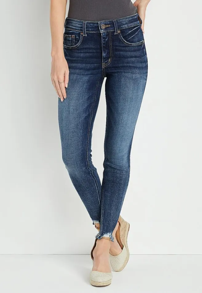 Women Edgely High Rise Dark Frayed Hem Super Skinny Jean Maurices Jeans