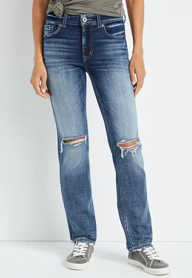 Women Edgely High Rise Medium Ripped Straight Jean Maurices Jeans