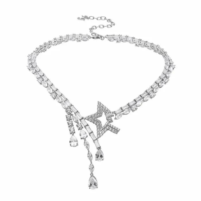 Women Ella Necklace Designer Silver Necklace With A Diamond Trim Nana Jacqueline Nana Jacqueline Necklaces