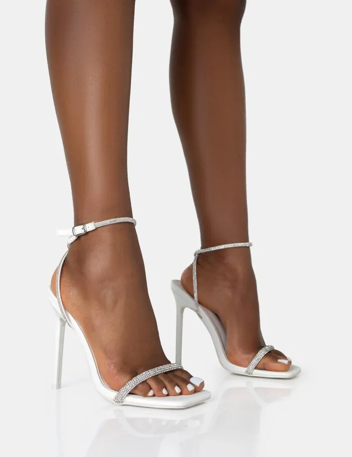 Women Evan White PU Diamante Barely There Square Toe Stiletto Heels White Public Desire Party Women Evan White PU Diamante Barely There Square Toe Stiletto Heels White Public Desire Party
