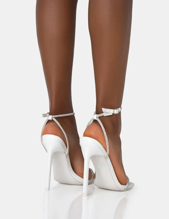 Women Evan White PU Diamante Barely There Square Toe Stiletto Heels White Public Desire Party