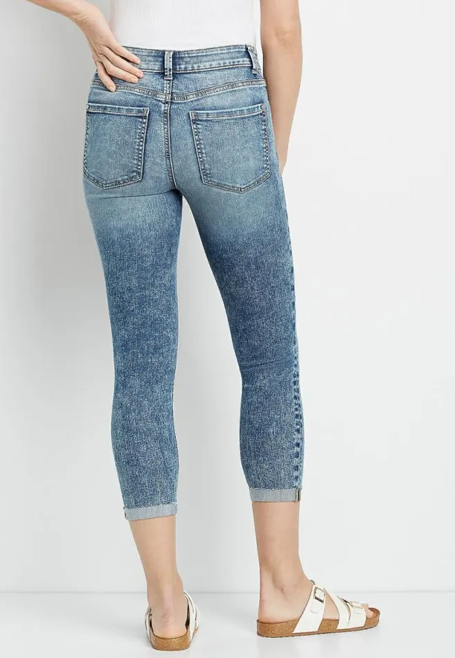 Women Everflex High Rise Light Ripped Cropped Jean Maurices Bottoms