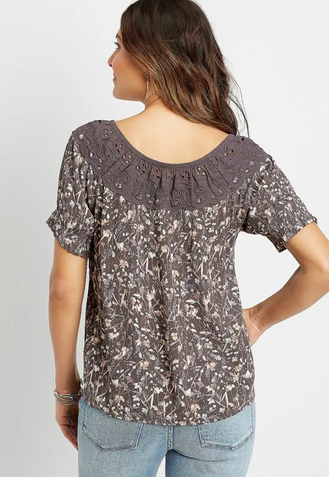 Women Eyelet Floral Short Sleeve Top Maurices Tops