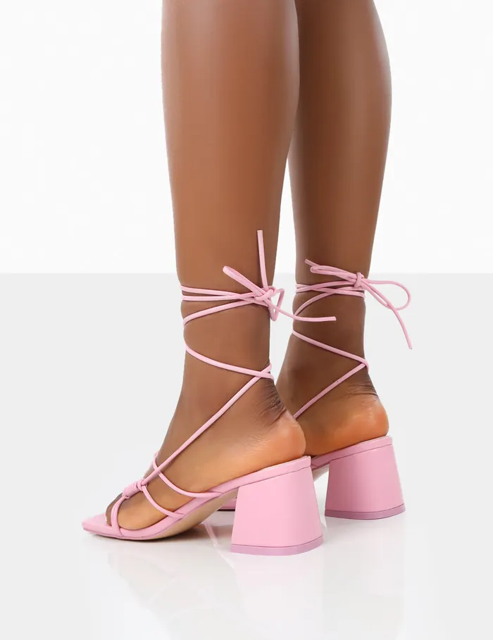 Women Fanatic Baby Lace Up Block Heeled Sandals Pink Public Desire Under 3034 Heels