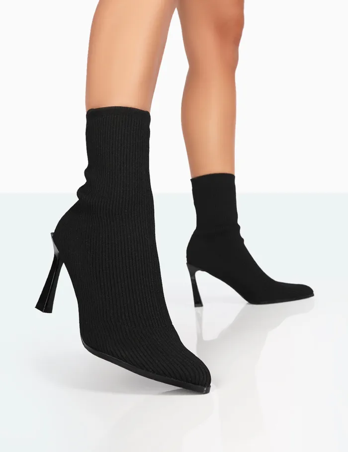 Women Farah Black Knitted Stiletto Ankle Boots Black Public Desire Sock Boots