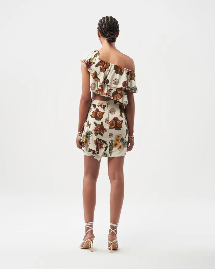 Women Filling Pieces Pants and Shorts Ruffle Skirt Parrot Print White