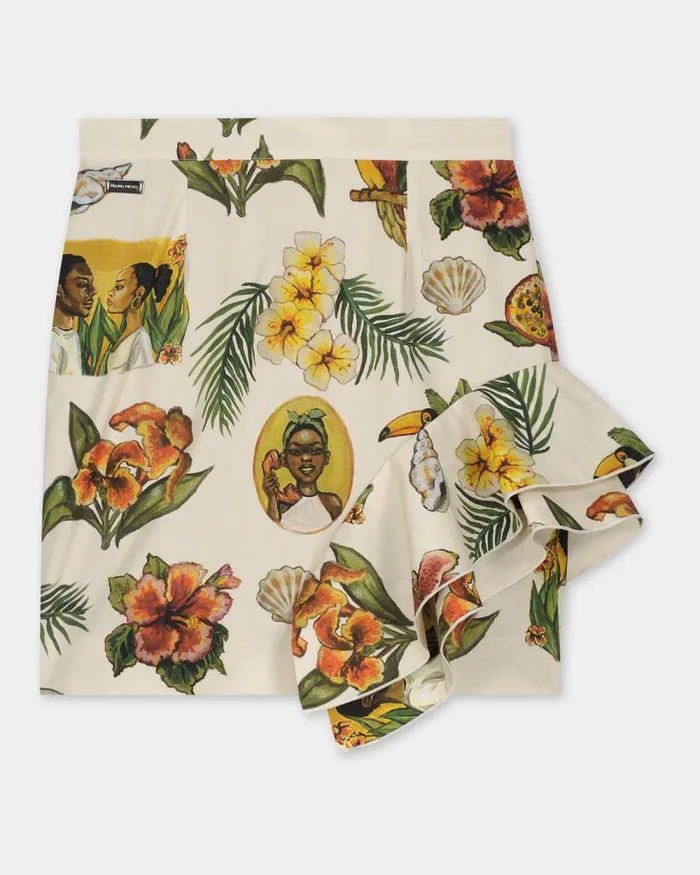 Women Filling Pieces Pants and Shorts Ruffle Skirt Parrot Print White