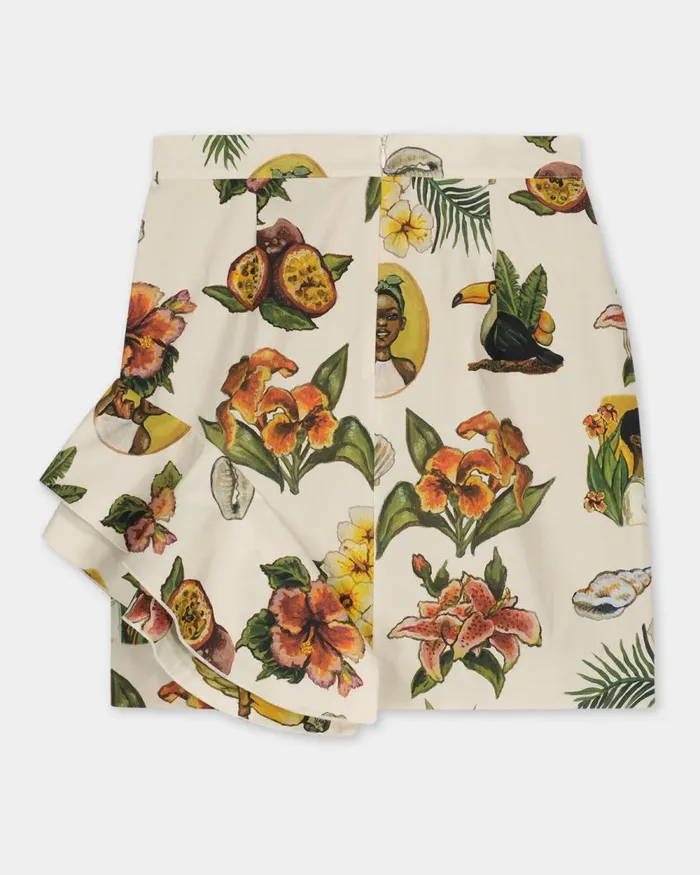 Women Filling Pieces Pants and Shorts Ruffle Skirt Parrot Print White