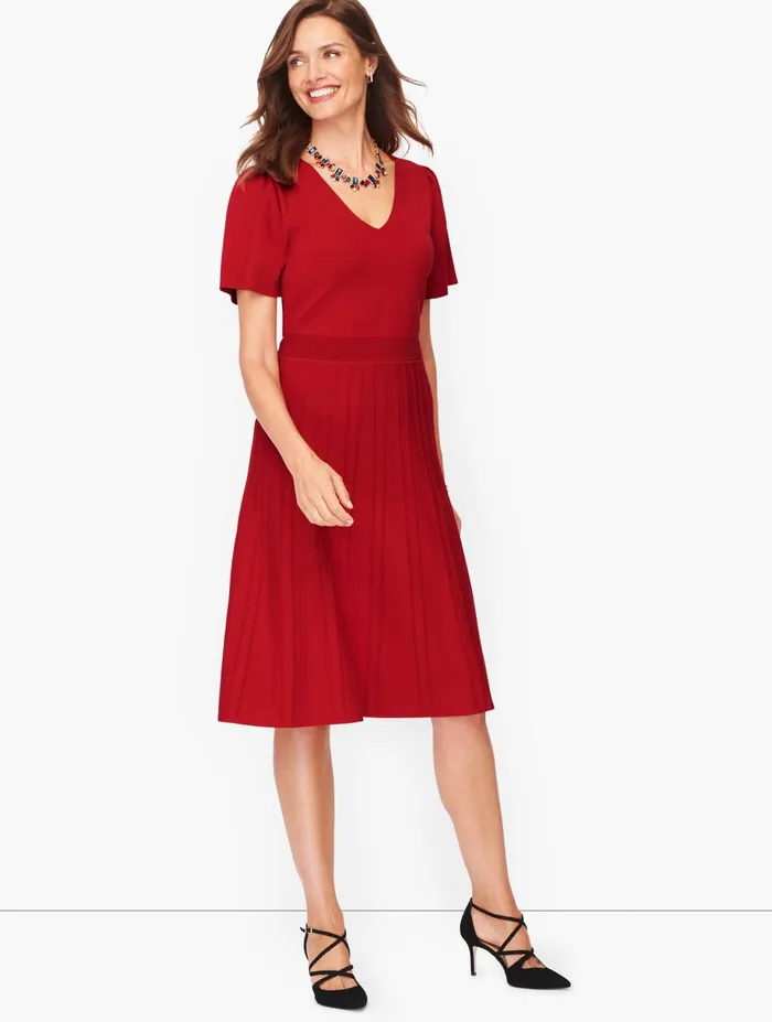 Women Fit And Flare Talbots Flutter Sleeve Fit and Flare Dress Red Pop