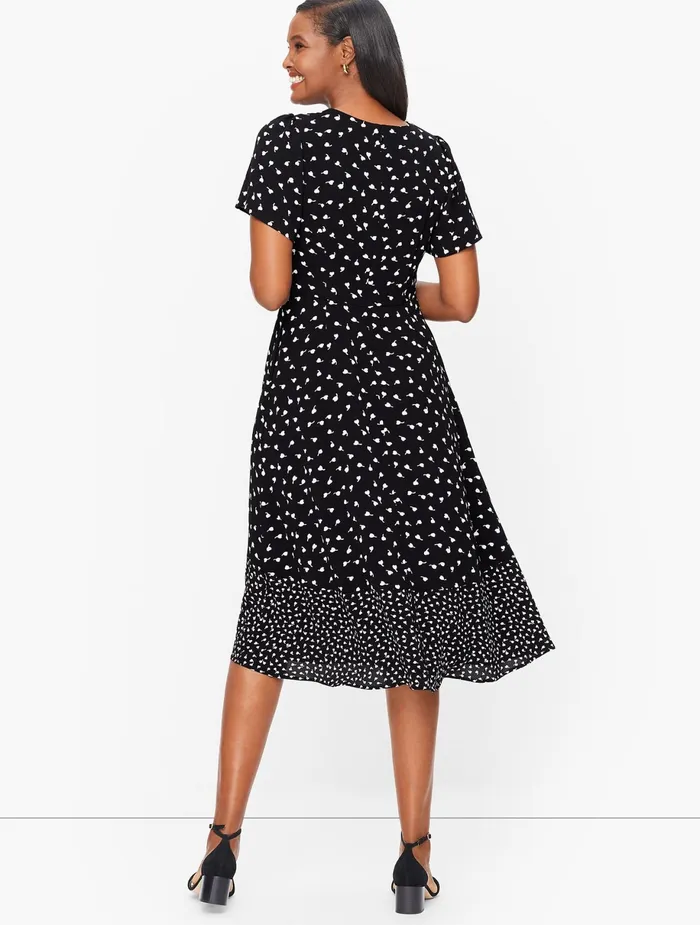 Women Fit And Flare Talbots Flutter Sleeve Midi Dress Blackwhite