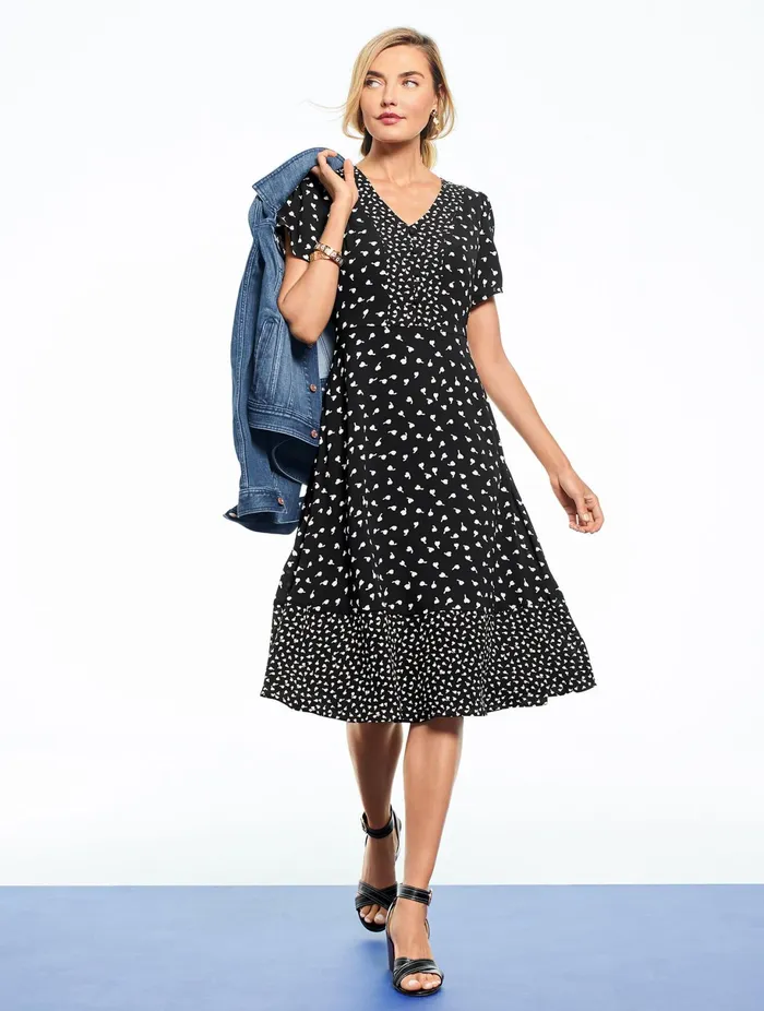 Women Fit And Flare Talbots Flutter Sleeve Midi Dress Blackwhite