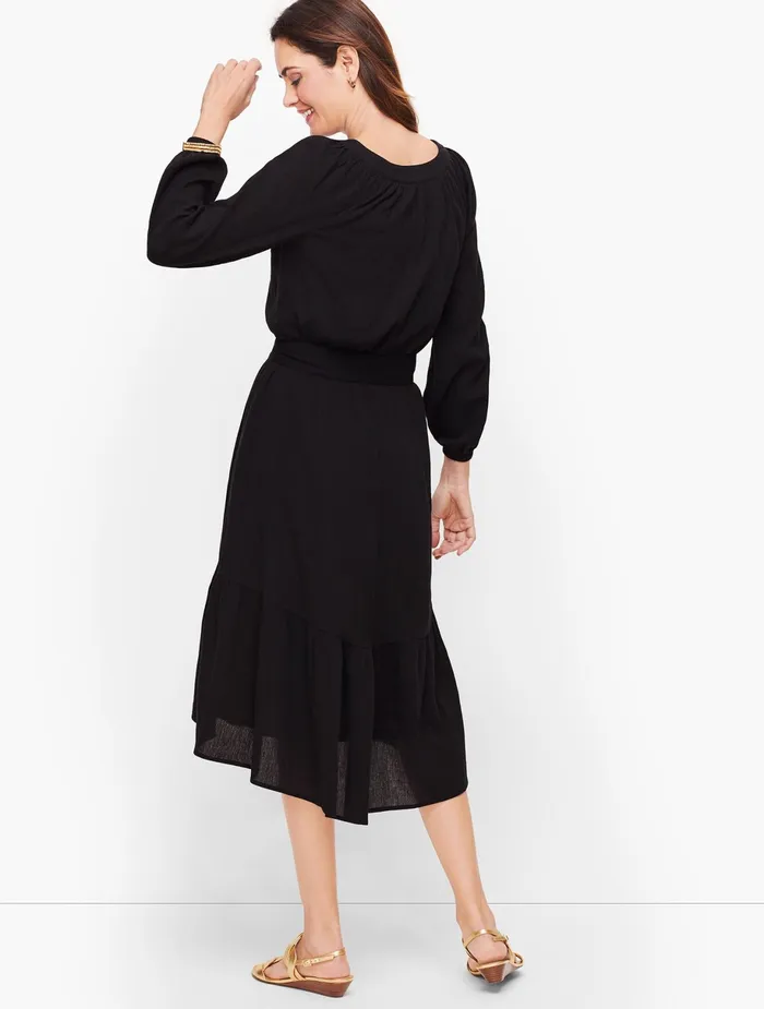 Women Fit And Flare Talbots Gauze Flounce Hem Midi Dress Black