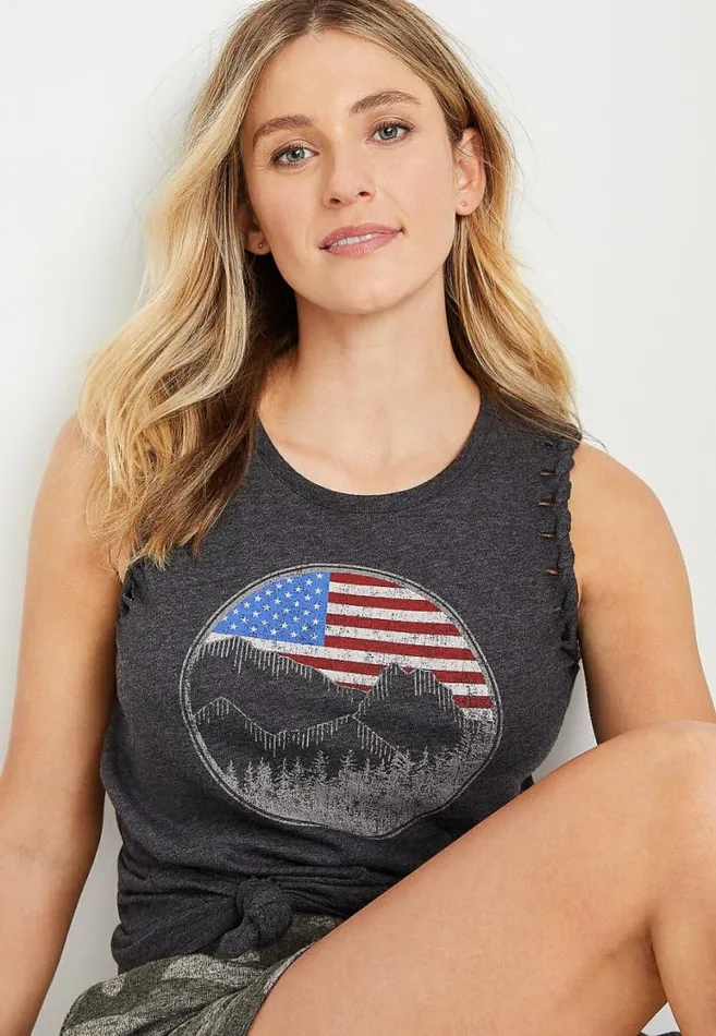Women Flag Mountain Graphic Tank Top Maurices Tops