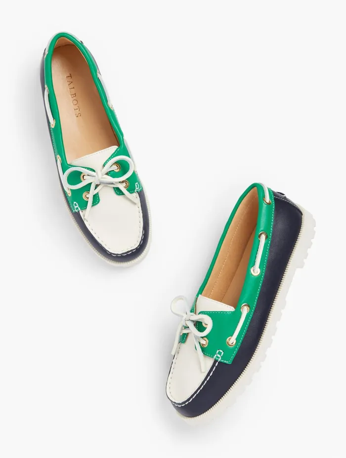 Women Flats Talbots Modern Deck Shoes Indigo Blue Multi