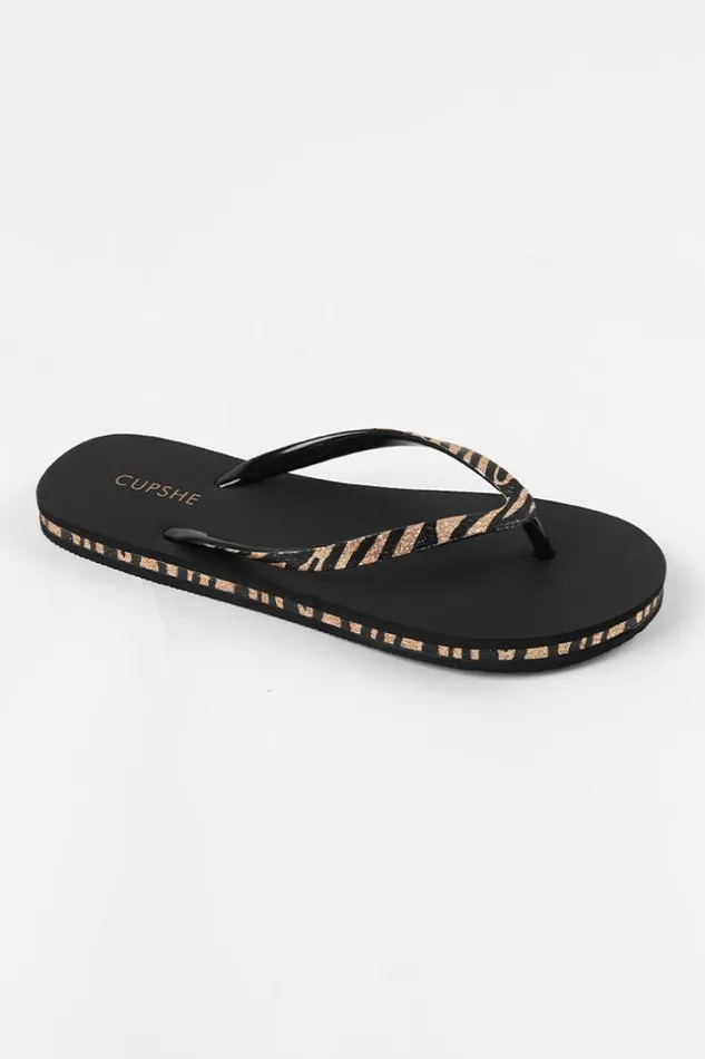 Women Flip Flops Cupshe Baker Beach Black Animal Prints Flip Flops Multicolor