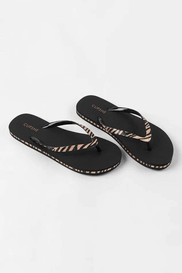 Women Flip Flops Cupshe Baker Beach Black Animal Prints Flip Flops Multicolor