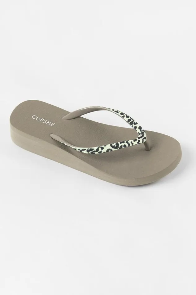 Women Flip Flops Cupshe Baker Beach Khaki Animal Prints Flip Flops Khaki