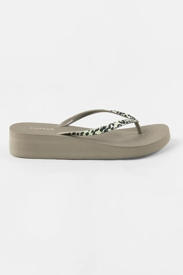 Women Flip Flops Cupshe Baker Beach Khaki Animal Prints Flip Flops Khaki