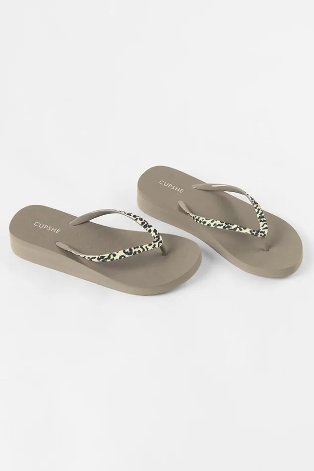 Women Flip Flops Cupshe Baker Beach Khaki Animal Prints Flip Flops Khaki