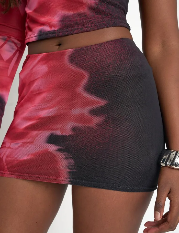 Women Floral Print Slinky Mini Skirt Black And Pink Pink Public Desire Occasion