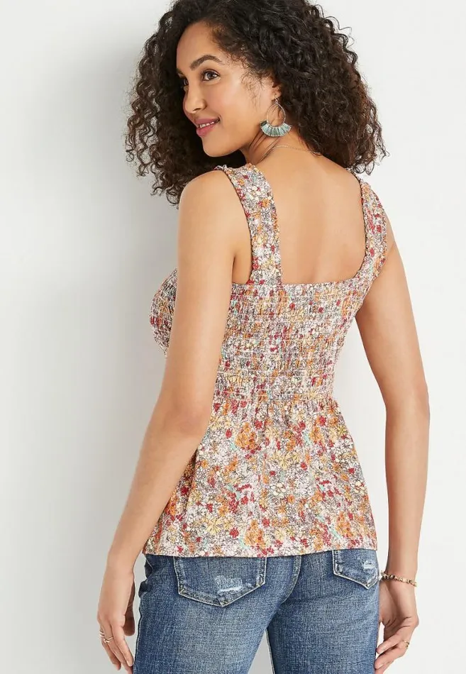 Women Floral Smocked Babydoll Tank Top Maurices Tops