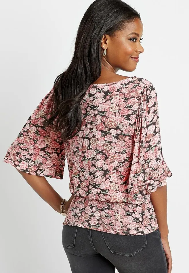Women Floral Square Neck Smocked Bottom Top Maurices Tops