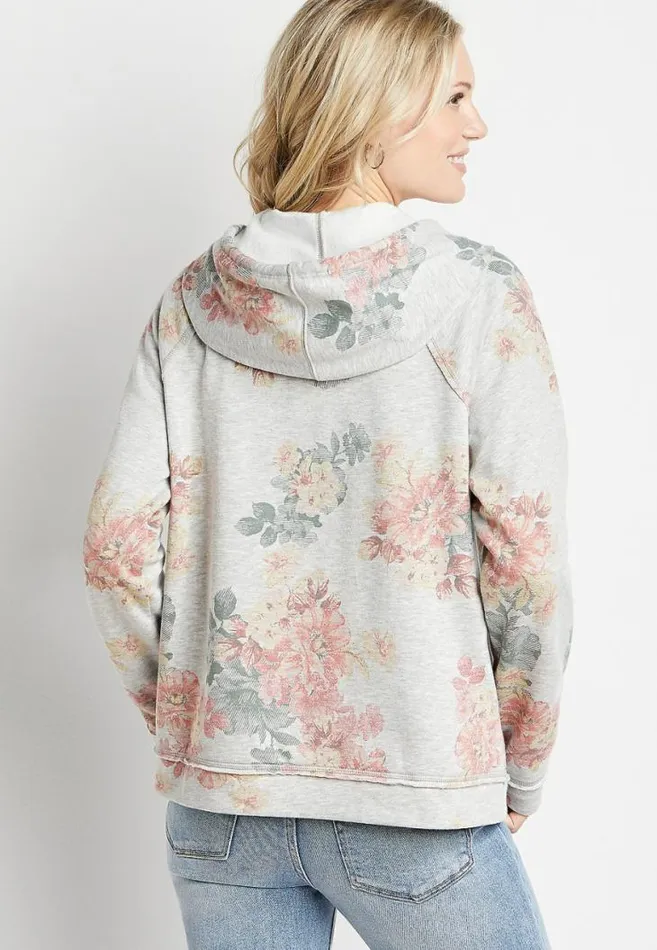 Women Floral Zip Up Hoodie Maurices Tops