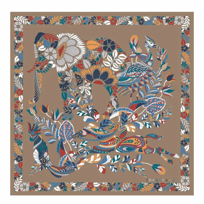 Women Fort Longchamp Silk Scarf 50 Clay Longchamp Silk Scarves