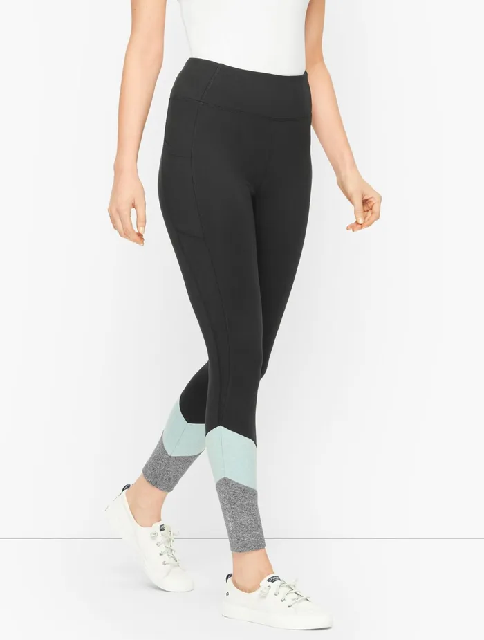 Women Full Length Talbots High Waist Paneled Leggings Blackblack