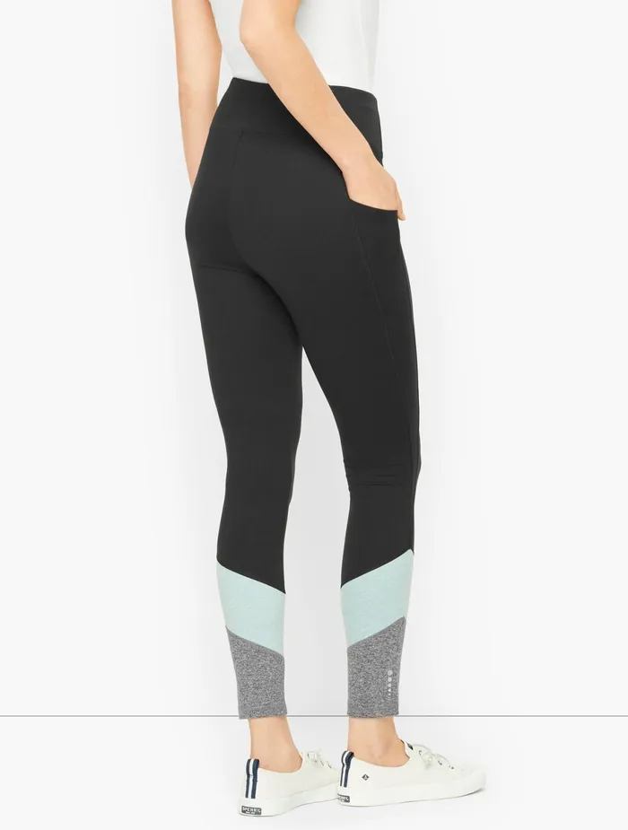 Women Full Length Talbots High Waist Paneled Leggings Blackblack