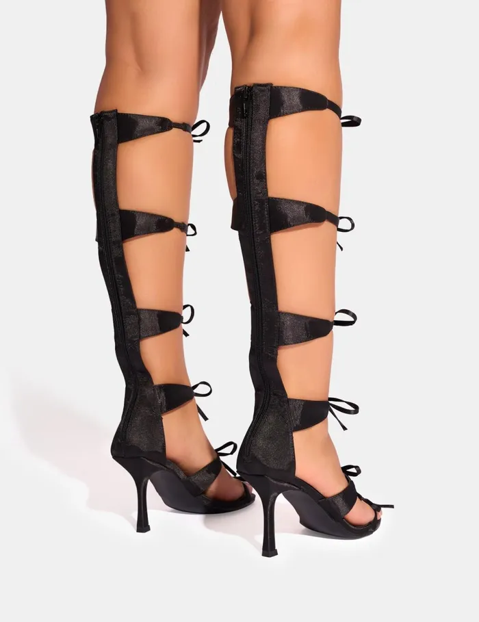 Women Gaya Black High Leg Bow Detail Mid Heels Black Public Desire Mid Heels