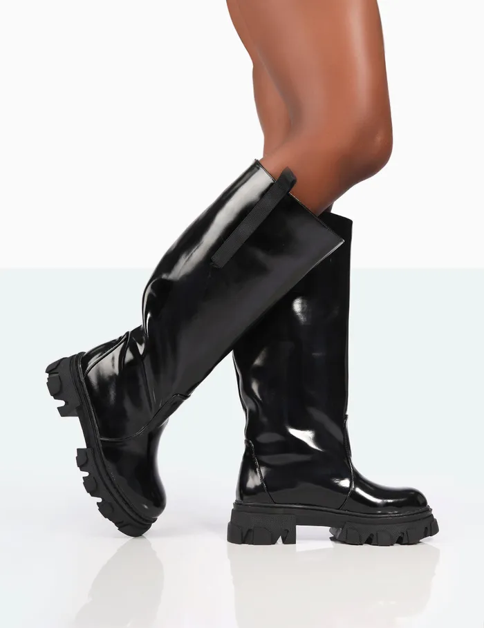Women Genius Wide Fit Knee High Chunky Sole Boots Black Public Desire Long Boots Women Genius Wide Fit Knee High Chunky Sole Boots Black Public Desire Long Boots