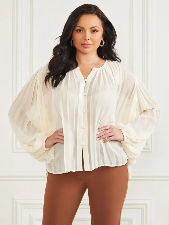 Women Georgia Pleated Blouse Sandy Shore Marciano Tops And Sweaters