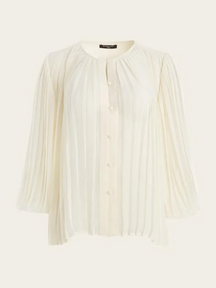 Women Georgia Pleated Blouse Sandy Shore Marciano Tops And Sweaters Women Georgia Pleated Blouse Sandy Shore Marciano Tops And Sweaters