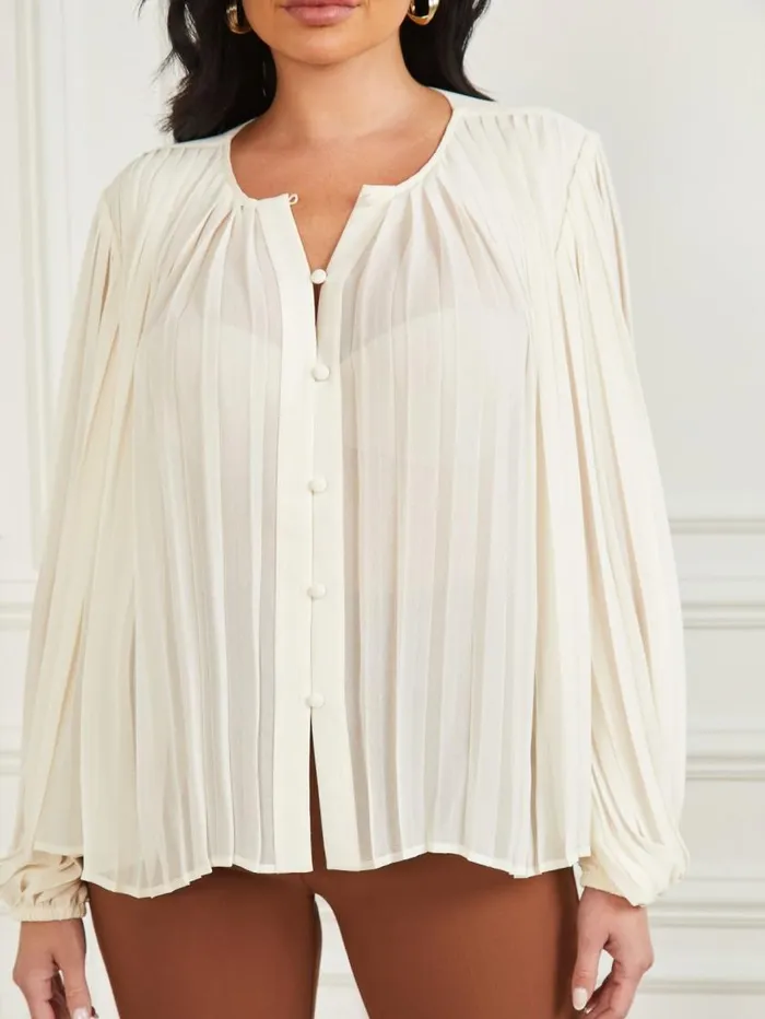 Women Georgia Pleated Blouse Sandy Shore Marciano Tops And Sweaters Women Georgia Pleated Blouse Sandy Shore Marciano Tops And Sweaters