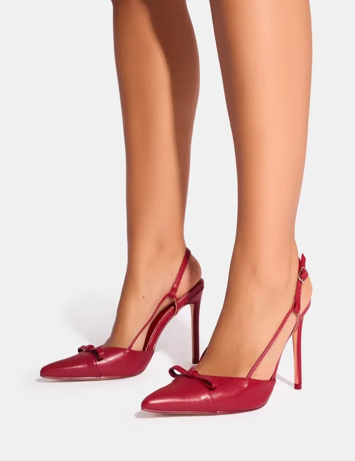 Women Ginni Red Bow Detail Sling Back Court Heels Red Public Desire View All Heels