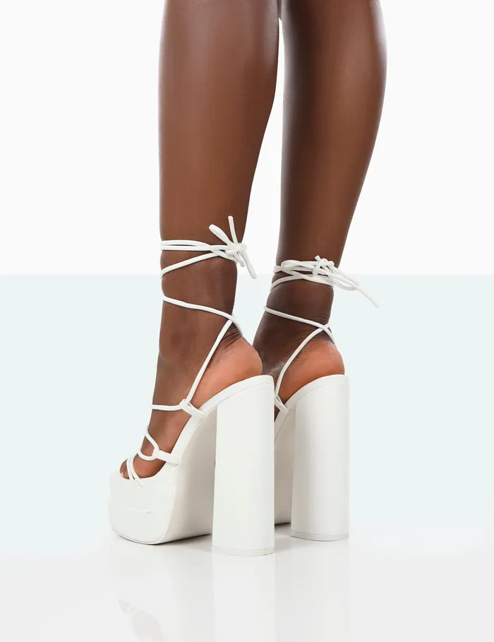 Women Glow Girl White PU Lace Up Platform High Heels White Public Desire 6034 Heels