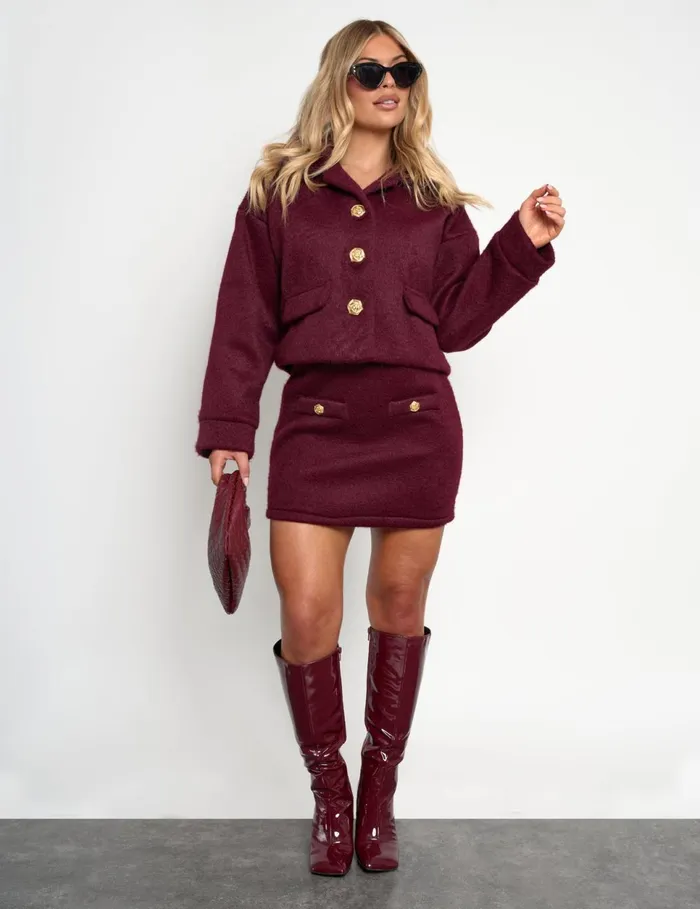 Women Gold Button Detail Skirt Burgundy Burgundy Public Desire Skirts