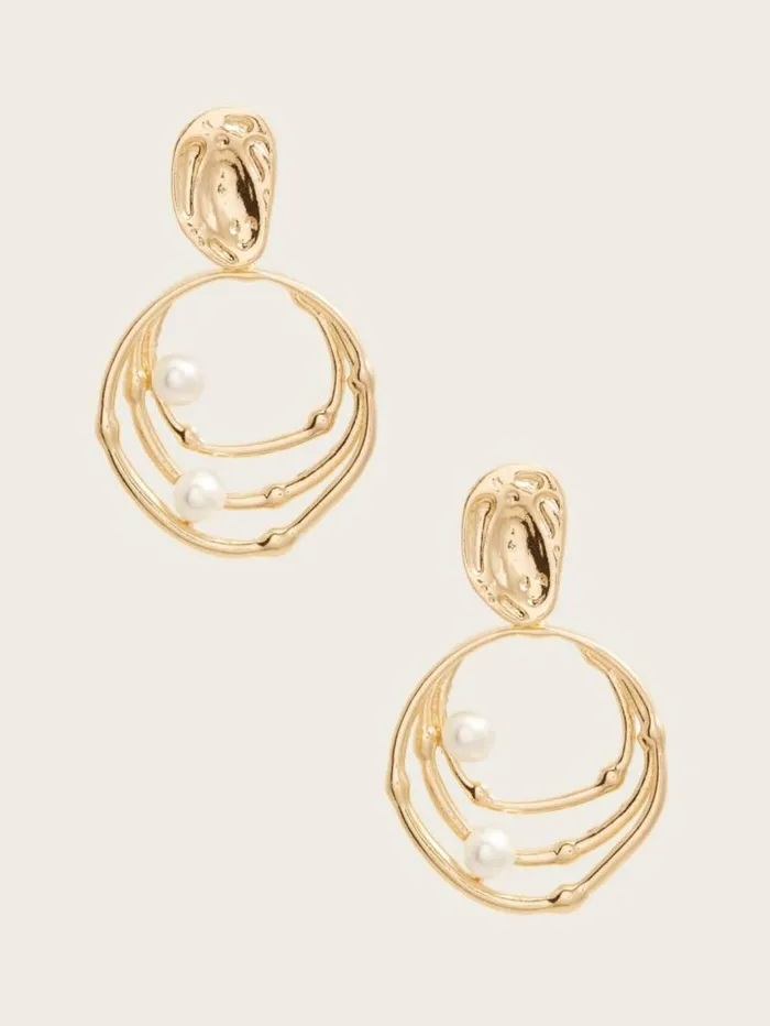 Women GoldTone Pearl Orbital Doorknocker Earring Silvergold Marciano Accessories Women GoldTone Pearl Orbital Doorknocker Earring Silvergold Marciano Accessories