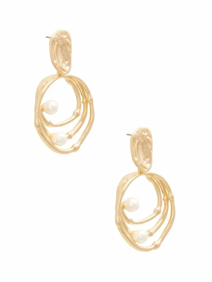Women GoldTone Pearl Orbital Doorknocker Earring Silvergold Marciano Accessories Women GoldTone Pearl Orbital Doorknocker Earring Silvergold Marciano Accessories