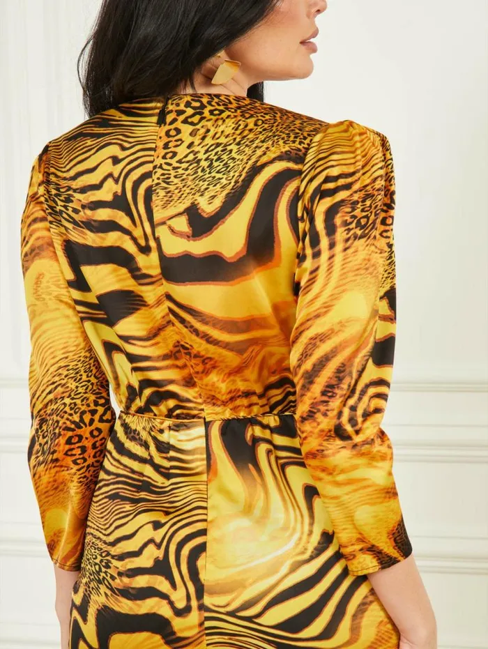 Women Golden Sunset Dress Golden Sunset Print Marciano Dresses Women Golden Sunset Dress Golden Sunset Print Marciano Dresses