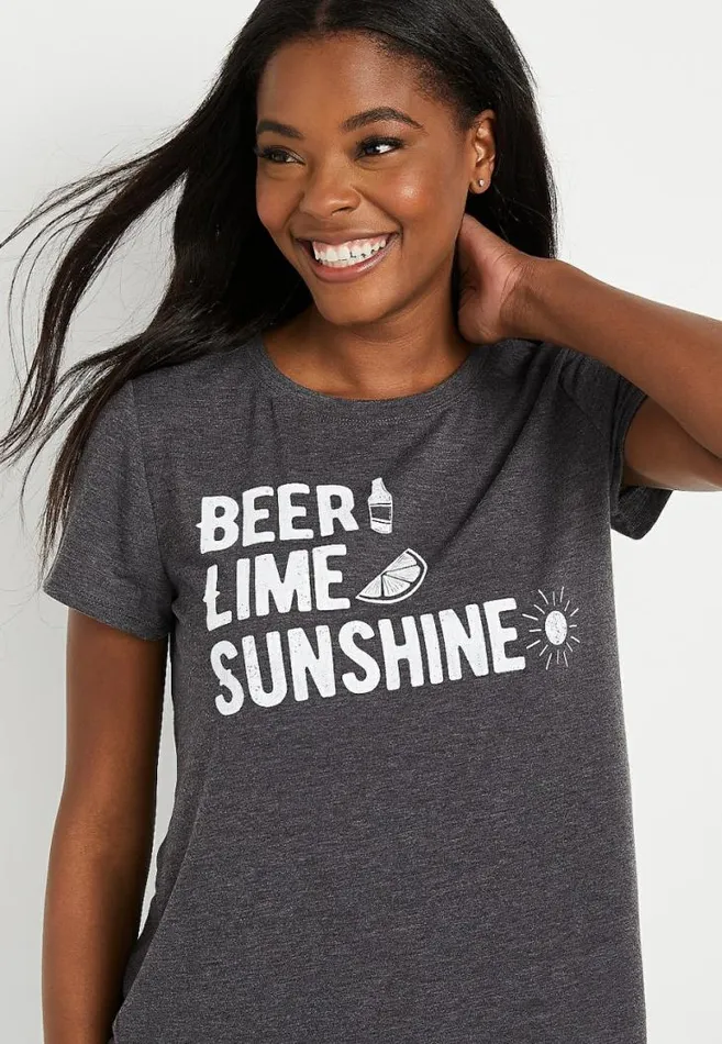 Women Gray Beer Lime Sunshine Graphic Tee Maurices Tops