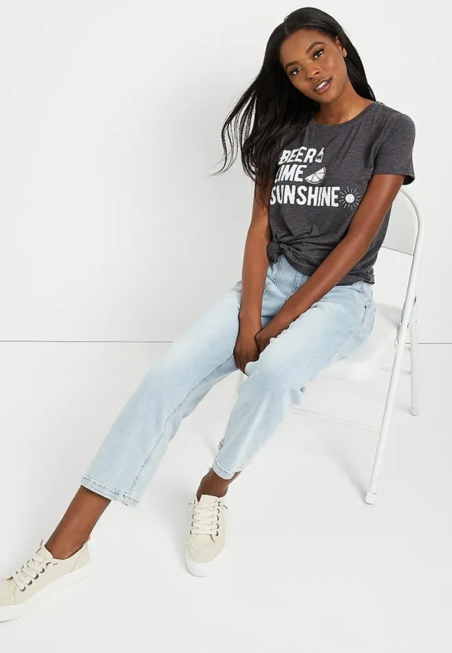 Women Gray Beer Lime Sunshine Graphic Tee Maurices Tops