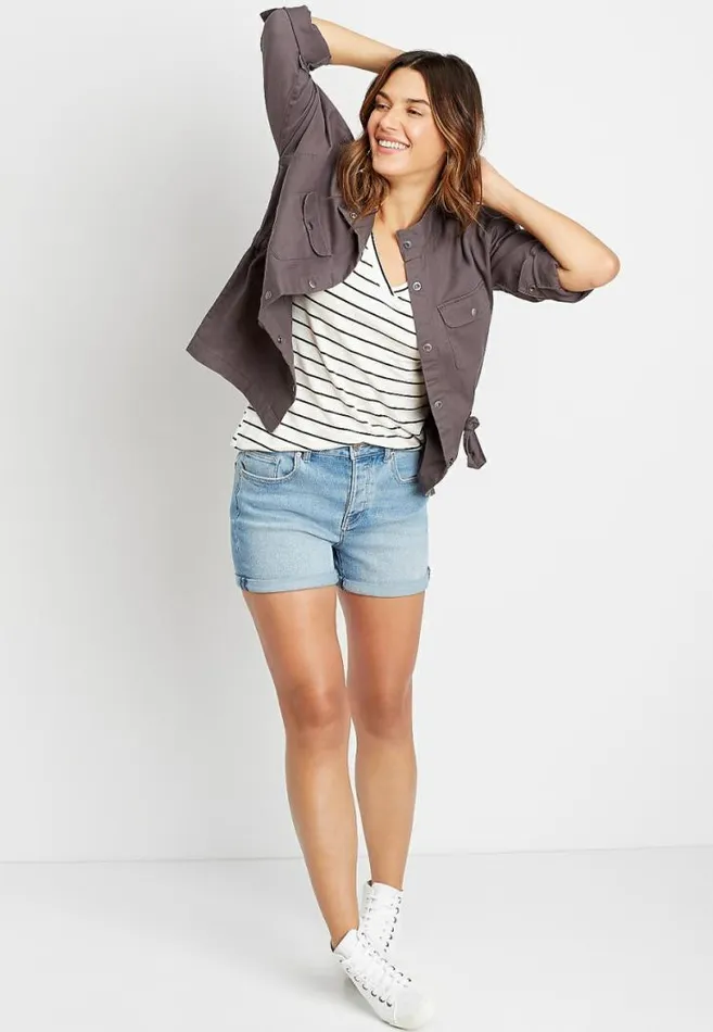 Women Gray Cinch Waist Jacket Maurices Tops