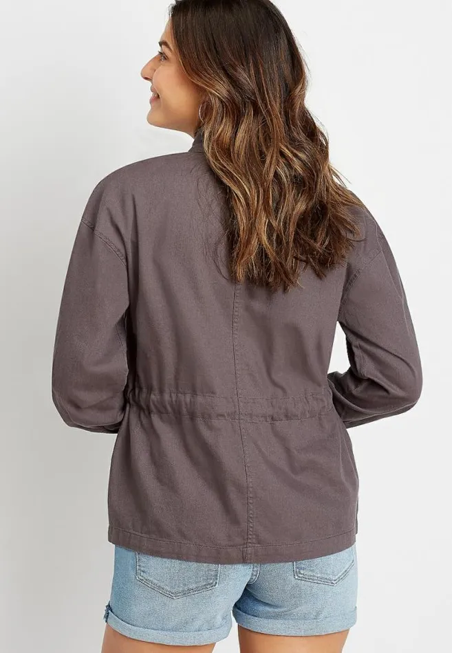Women Gray Cinch Waist Jacket Maurices Tops