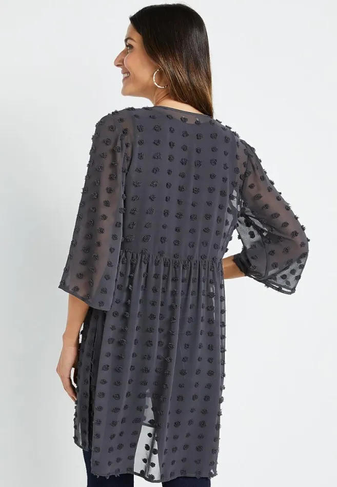 Women Gray Clip Dot Tie Front Kimono Maurices Tops
