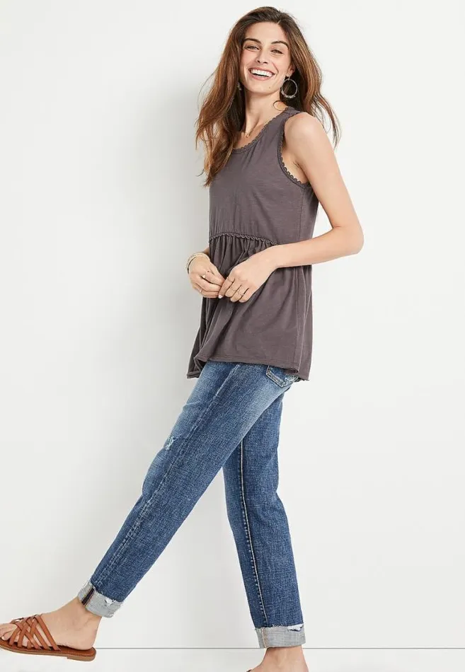 Women Gray Eyelet Trim Babydoll Tank Top Maurices Tops