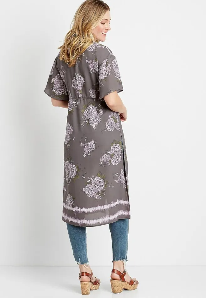 Women Gray Floral Duster Kimono Maurices Tops